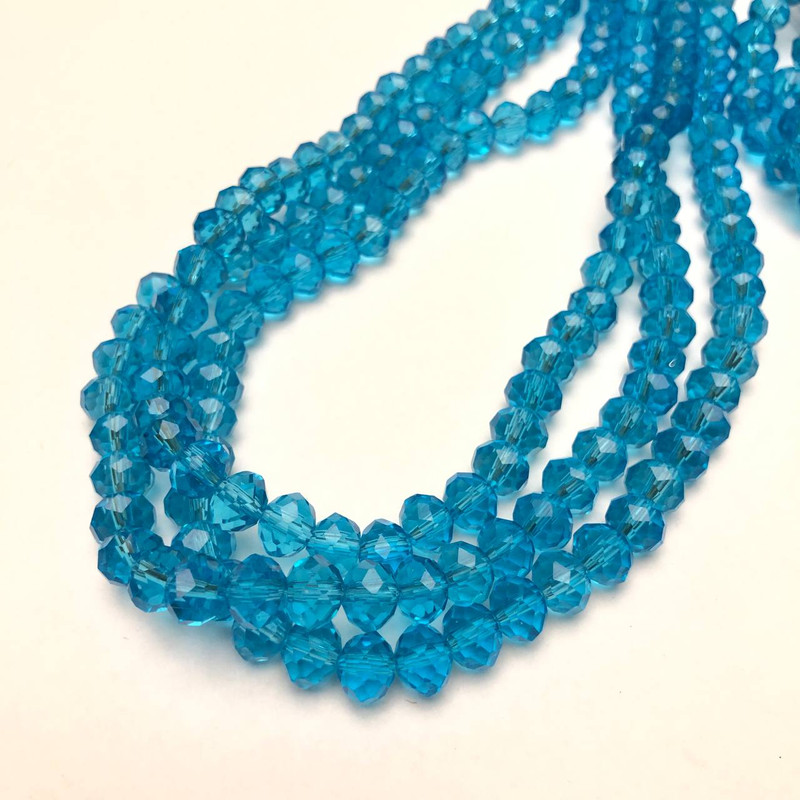 Czech Crystal Beads on Fishing Line, Sky Blue Transparent Faceted Rondelle, Diameter 8x6mm +/-, Length 40-42cm +