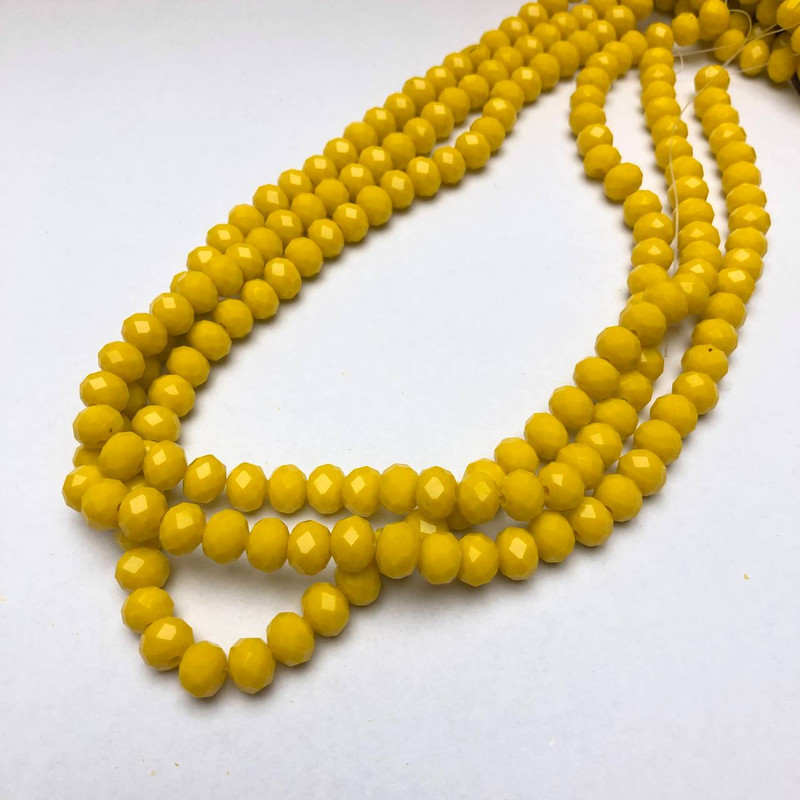 Czech Crystal Beads on Fishing Line, Yellow Matte Faceted Rondelle, Diameter 8x6mm +/-, Length 40-42cm +