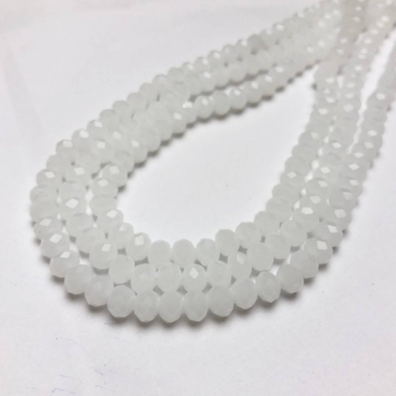 Czech Crystal Beads on Nylon Thread, Milky Matte Faceted Rondelle, diameter 8x6mm +/-, length 40-42cm +