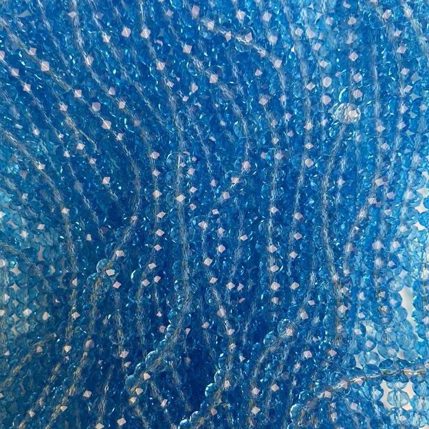 Czech Crystal Beads on fishing line, deep blue transparent faceted rondelle, diameter 6x4.5mm +/-, length 38cm +