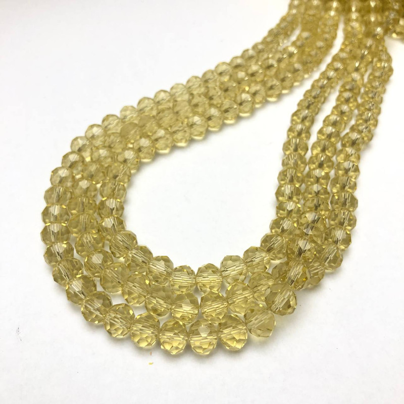 Czech Crystal Beads on fishing line yellow honey transparent faceted rondelle, diameter 8x6mm +/-, length 40-42cm+