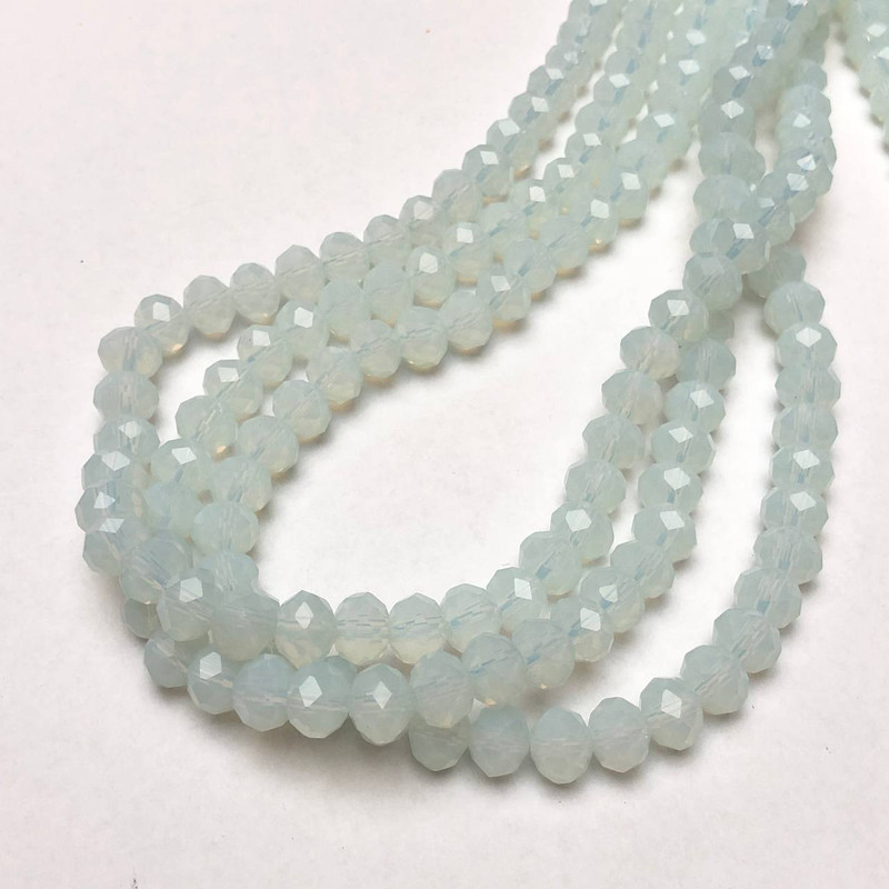 Czech Crystal Beads on fishing line, milky transparent faceted rondelle, diameter 8x6mm +/-, length 40-42cm +