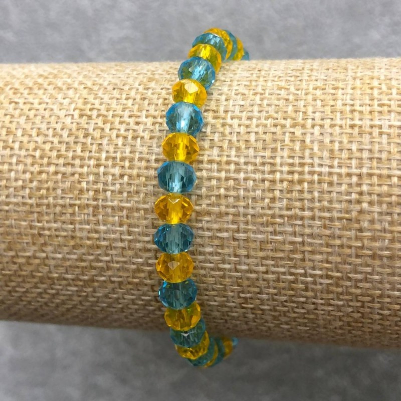 Bracelet on Elastic with Czech Crystal Ukraine, Faceted Rondelle Beads, Diameter 6x4mm+-, Length 18cm+