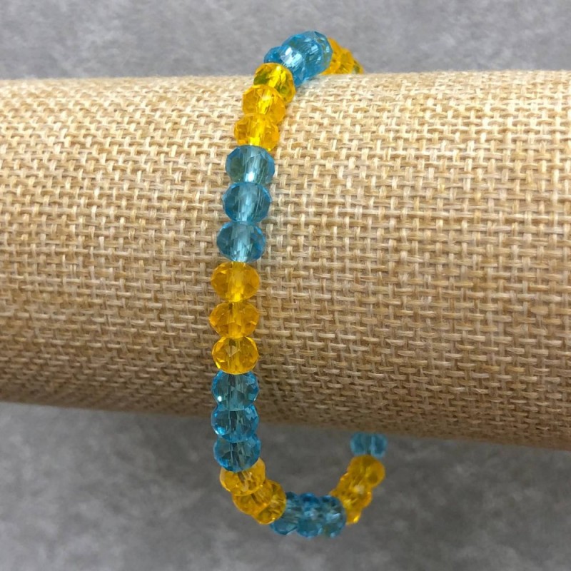 Bracelet on Elastic with Czech Crystal Ukraine, Faceted Rondelle Beads, Diameter 6x4mm+-, Length 18cm+