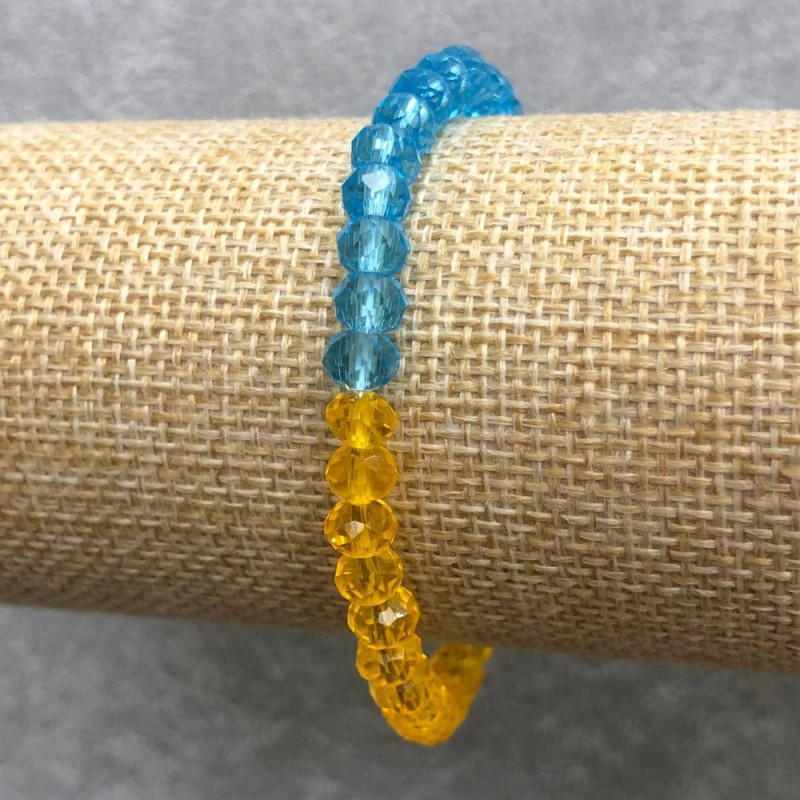Bracelet on Elastic with Czech Crystal “Ukraine”, Faceted Rondelle Beads, Diameter 6x4mm+-, Length 18cm+