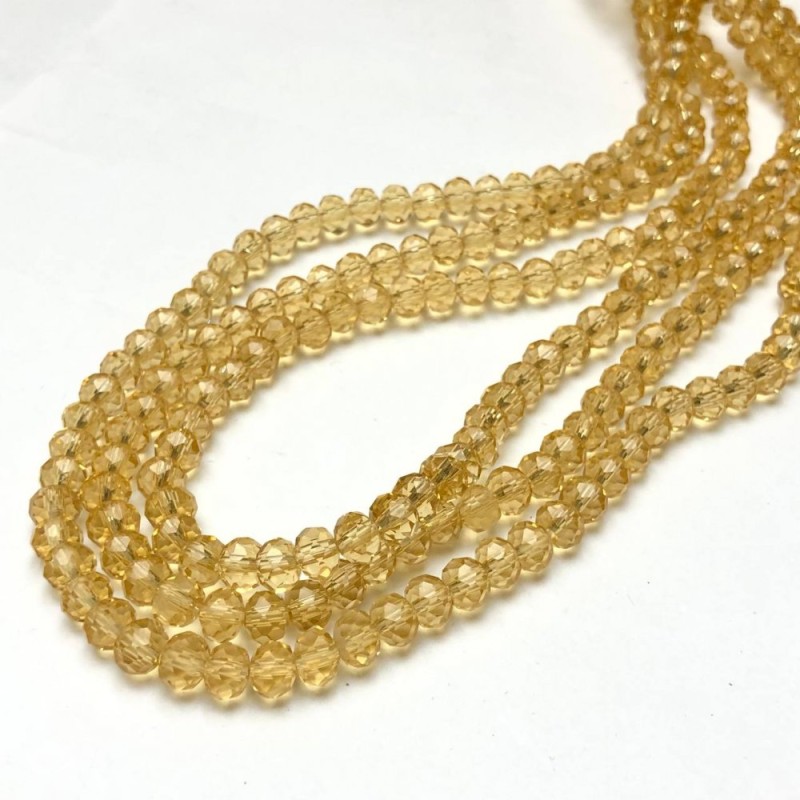 Czech Crystal Beads on String Clear Honey Yellow Faceted Rondelle, diameter 8x6mm +/-, length 40-42cm +