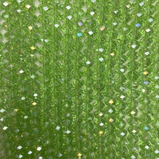 Czech Crystal Beads on a strand, light green transparent with petrol-tone coating, faceted rondelle, diameter 8x6.5mm +/-, length 40-4
