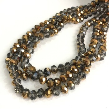 Czech Crystal Beads on a strand, grey assortment with coating, faceted rondelle, diameter 8x6mm +/-, length 40-42cm +