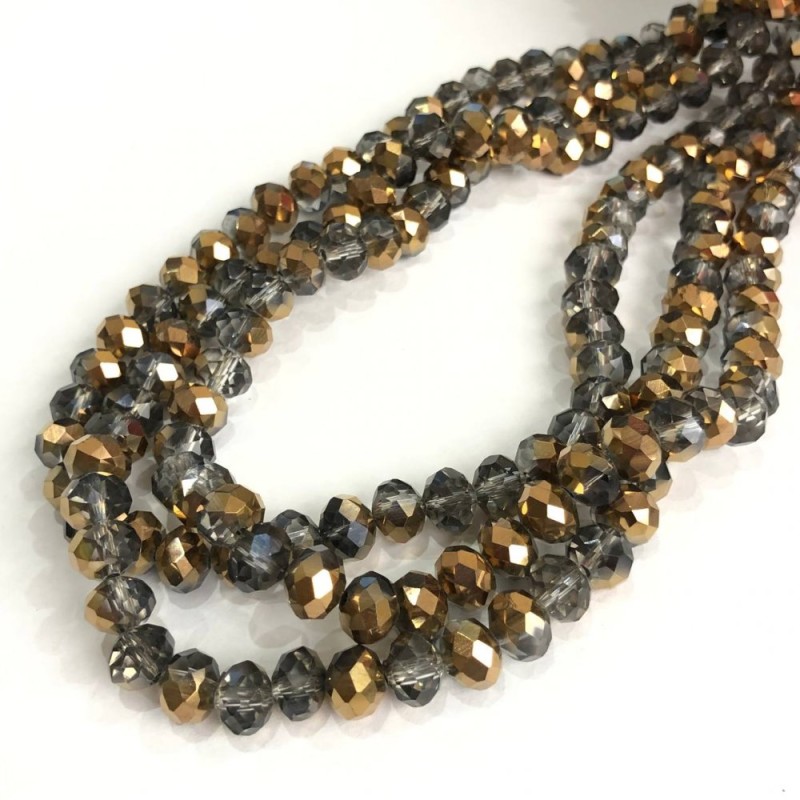 Czech Crystal Beads on a strand, grey assortment with coating, faceted rondelle, diameter 8x6mm +/-, length 40-42cm +