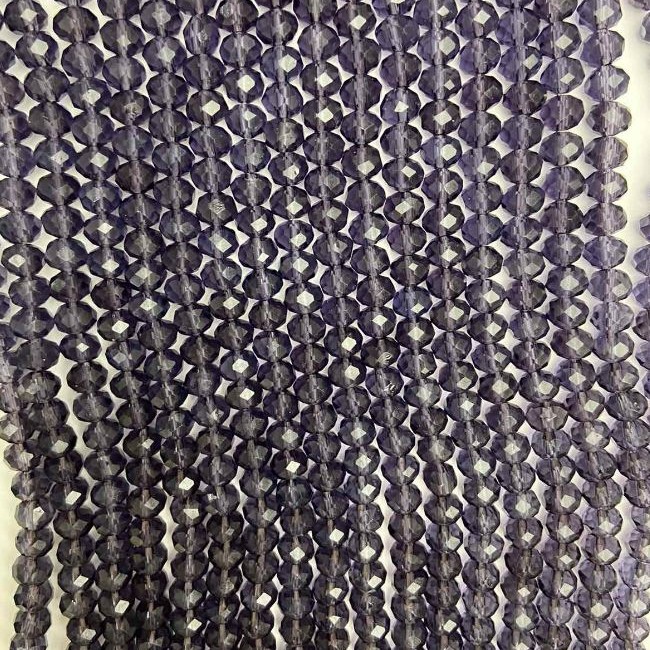 Czech Crystal Beads on a strand, purple transparent faceted rondelle, diameter 6x5mm +/-, length 40cm +