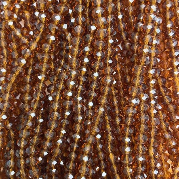 Czech Crystal Beads on String Clear Brown Faceted Rondelle, diameter 6x5mm +/-, length 40-42cm +