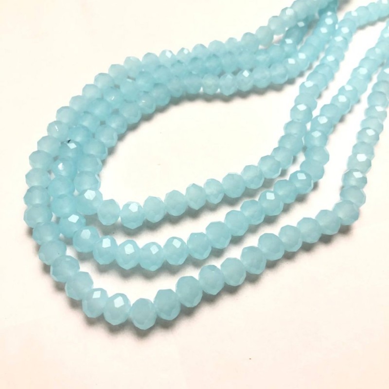 Czech Crystal Beads on String Pale Cornflower Matte Faceted Rondelle, diameter 8x6mm +/-, length 40-42cm +