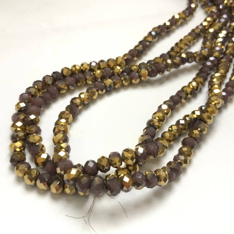 Czech Crystal Beads on String Assorted Matte Lilac with Coating Faceted Rondelle, diameter 8x6mm +/-, length 40-42cm +