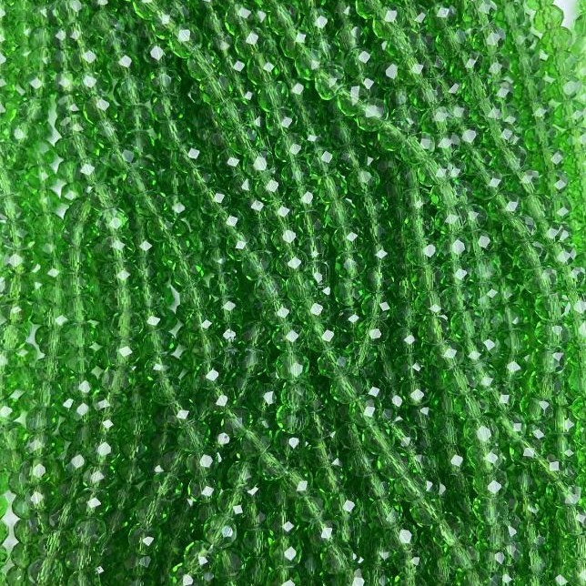 Czech Crystal Beads on Fishing Line, Green Transparent, faceted rondelle, diameter 6x5mm+/-, length 38cm+