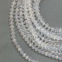 Czech Crystal Beads on Nylon Thread, White Transparent with Petrol Sheen, Faceted Rondelle, diameter 8x6mm +/-, length 40-42cm +