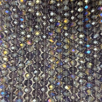 Czech Crystal Beads on a strand, purple with petrol-tone coating, faceted rondelle, diameter 8x6mm +/-, length 40-41cm +