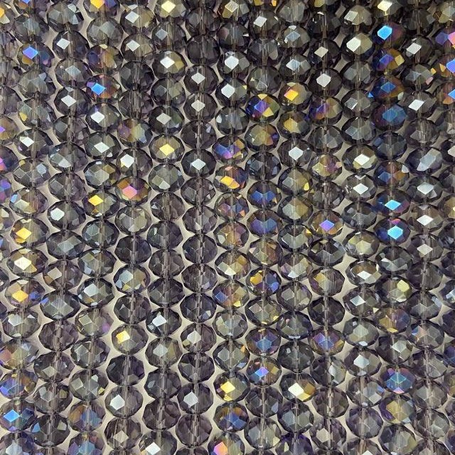 Czech Crystal Beads on a strand, purple with petrol-tone coating, faceted rondelle, diameter 8x6mm +/-, length 40-41cm +