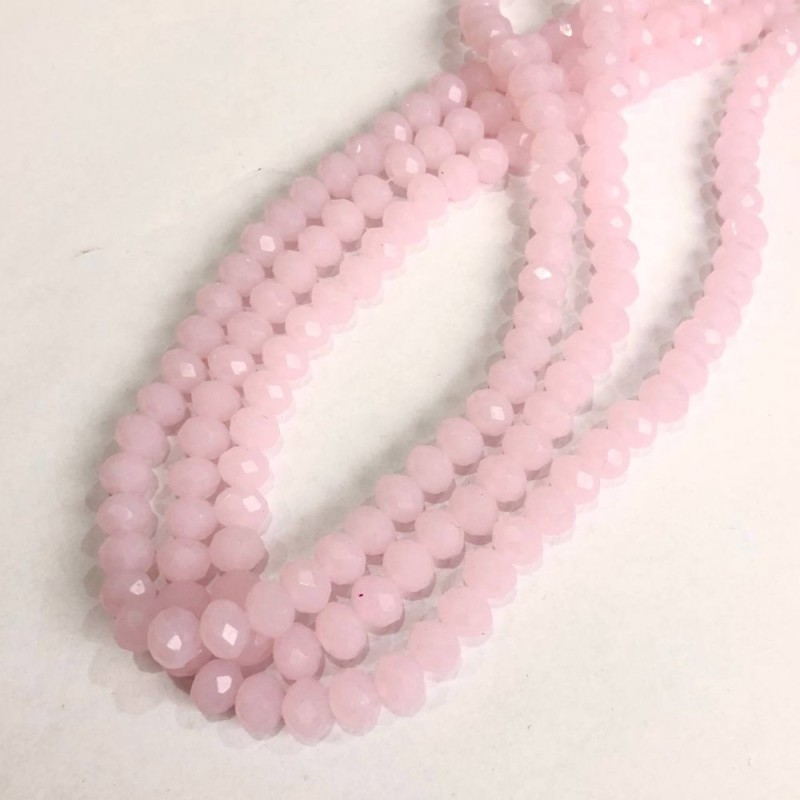 Czech Crystal Beads on a strand, soft pink matte faceted rondelle, diameter 8x6mm +/-, length 40-42cm +