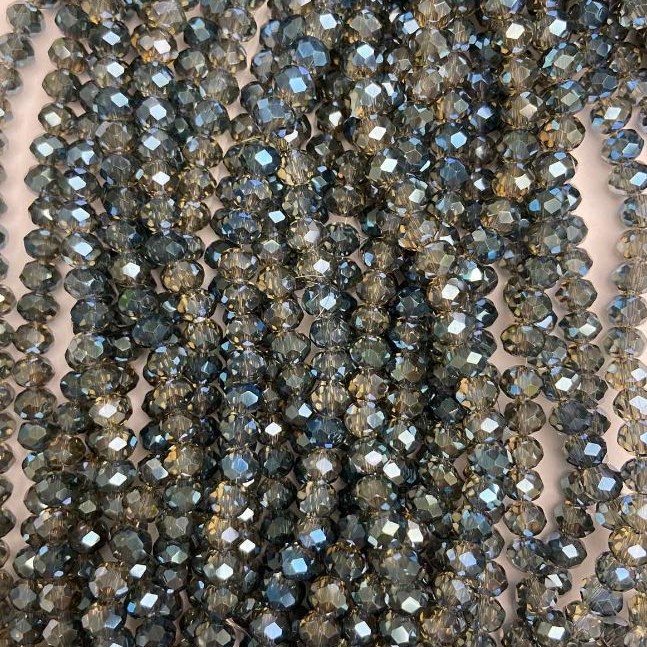 Czech Crystal Beads, Grey with Coating, faceted rondelle, diameter 6x5mm+/-, length 40-42cm+