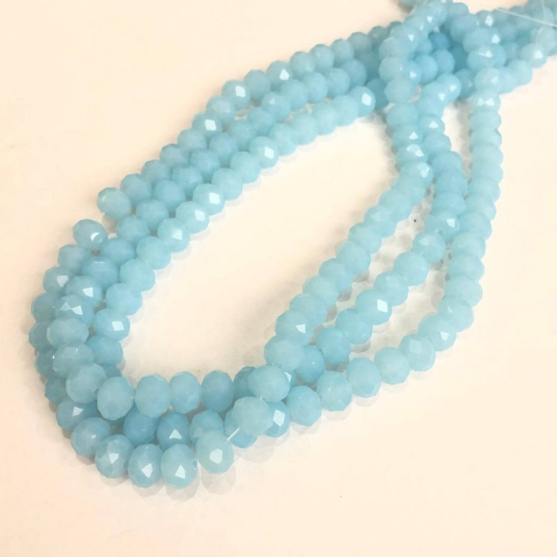 Czech Crystal Beads on Fishing Line, Light Sky Blue Matte, faceted rondelle, diameter 8x6mm+/-, length 40-42cm+