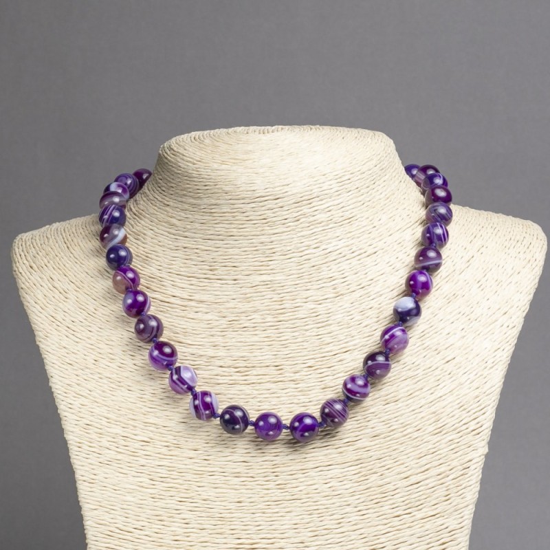 Necklace made of Natural Purple Eye Agate, Smooth Round Beads, Diameter 10mm+-, Length 45cm+