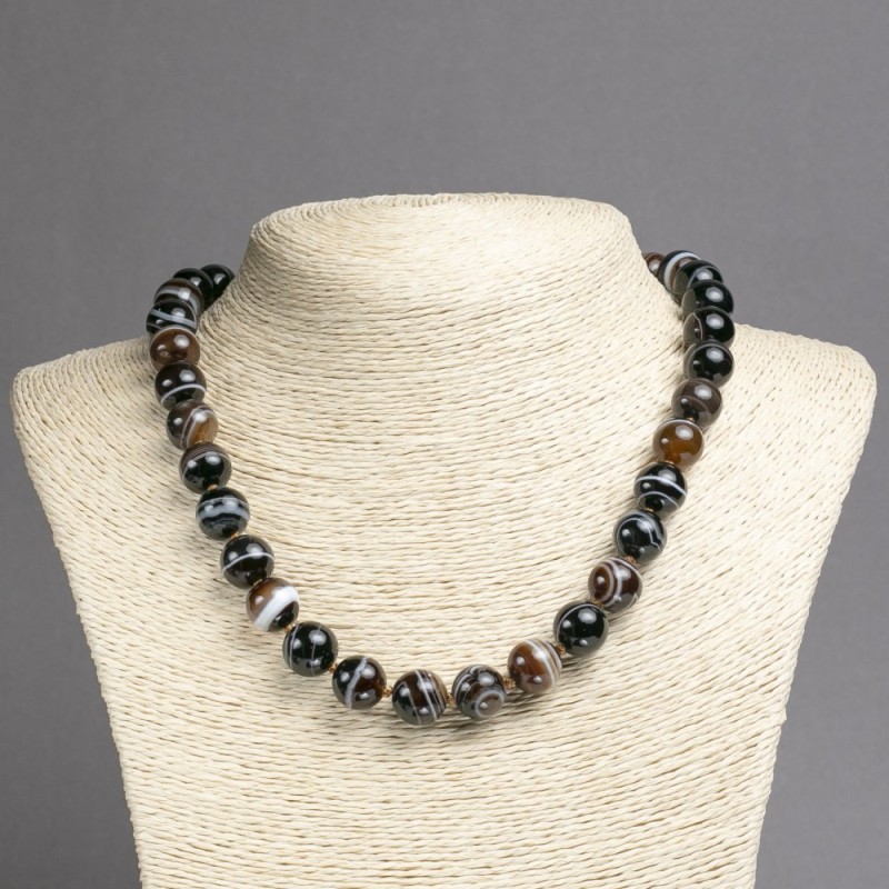 Necklace made of Natural Brown Eye Agate, Smooth Round Beads, Diameter 12mm+-, Length 45cm+