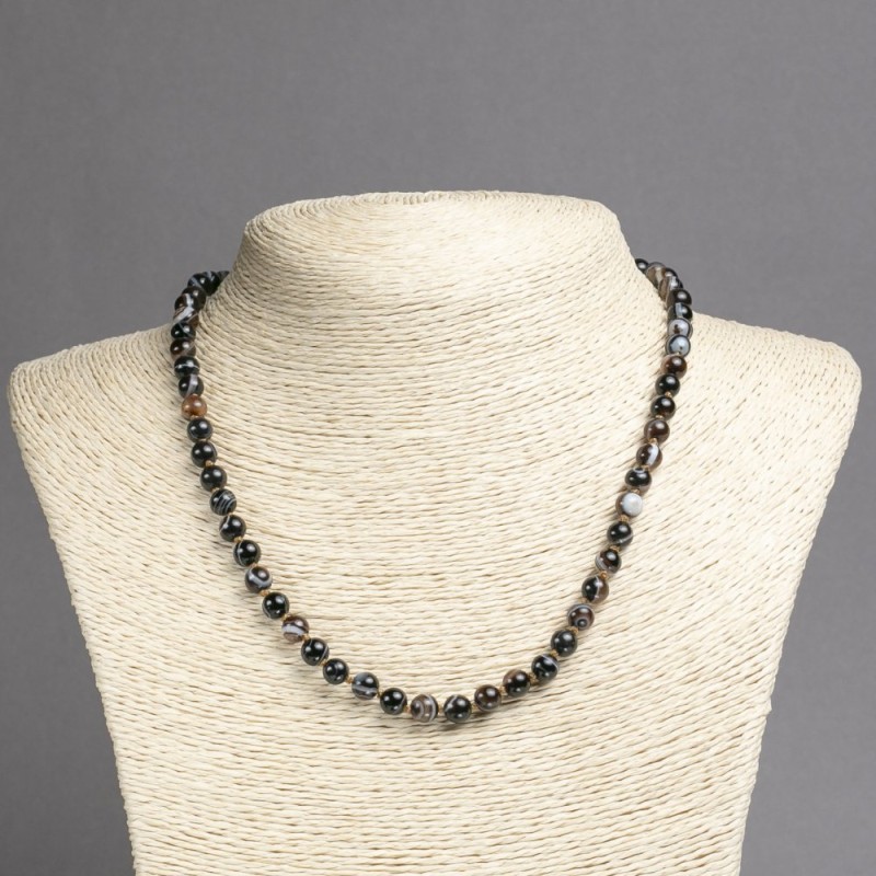 Necklace made of Natural Brown Eye Agate, Smooth Round Beads, Diameter 6mm+-, Length 45cm+