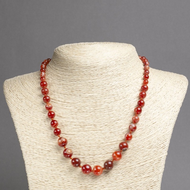 Graduated Necklace made of Natural Orange Eye Agate, Smooth Round Beads, Diameter 6-10mm+-, Length 45cm+