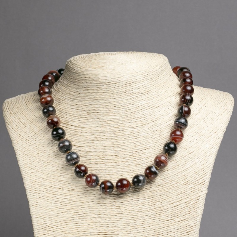 Necklace, Natural Brown Eye Agate, Smooth Round Beads, Diameter 12mm+-, Length 45cm+