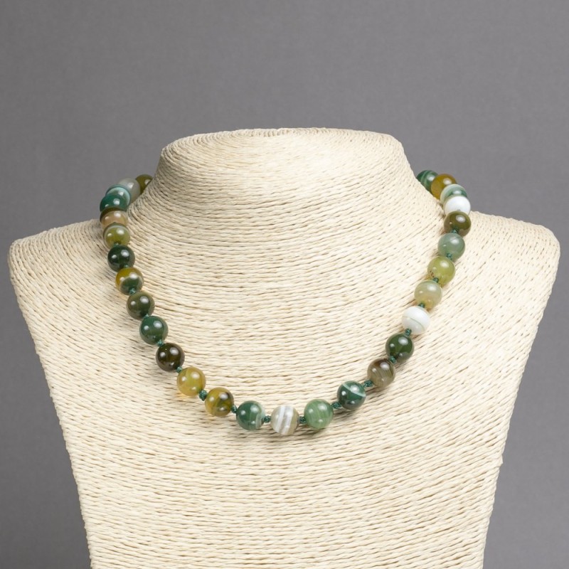 Necklace, Green Agate, Natural Stone, Smooth Round Beads, Diameter 10mm+-, Length 45cm+
