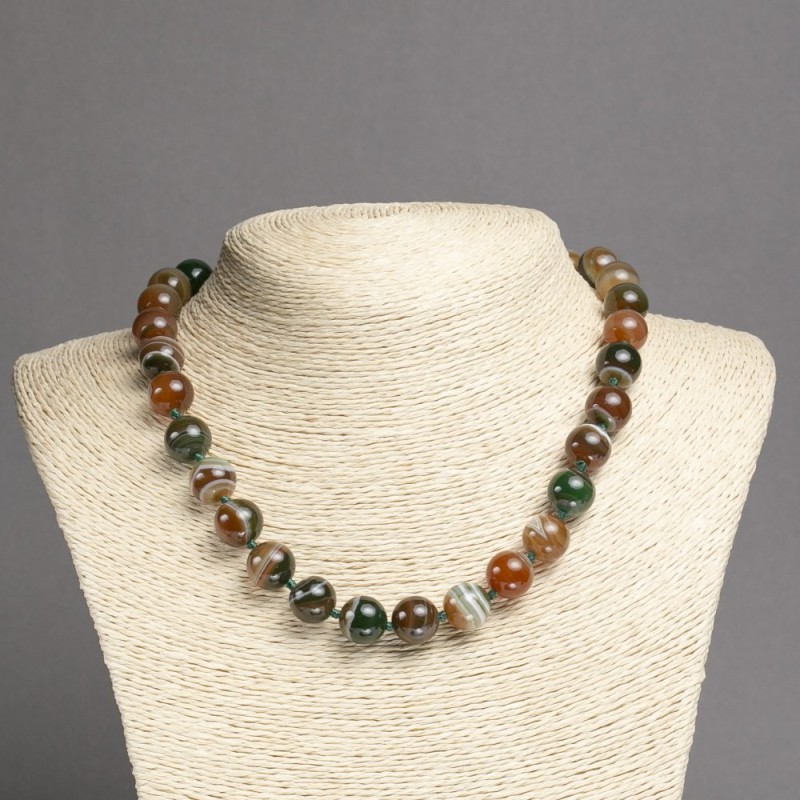 Necklace, Natural Green Eye Agate, Smooth Round Beads, Diameter 12mm+-, Length 45cm+