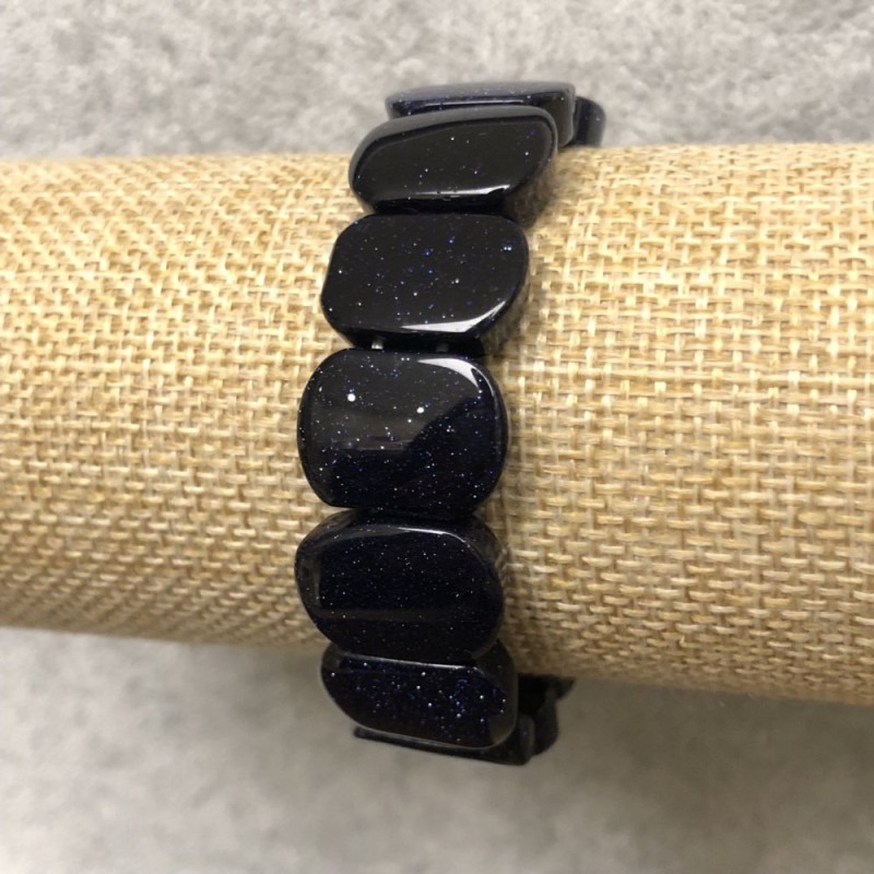 Bracelet on Elastic Natural Stone Aventurine Blue Sand Cairo Night Smooth Round Bead 18x13mm+