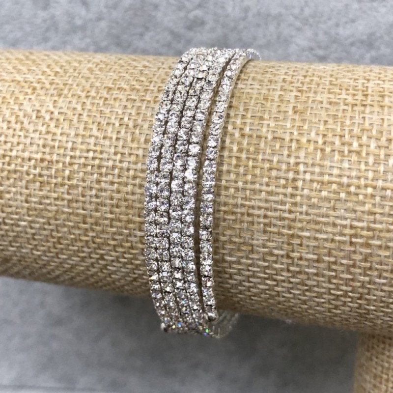 Spiral Bracelet, Five Coils, Small White Rhinestones, Circumference 18-22cm