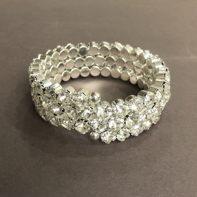 Spiral Bracelet, Three Coils, White Rhinestones, Circumference 18-22cm+