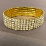 Five-Row Stretch Bracelet with White Rhinestones, Gold-Tone Metal, Circumference 16-17 cm