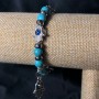 Turquoise (Imitation) Bracelet on Elastic, Diameter 8mm+/-, with Silver-Tone Palm Charm and Pendants, Length 18cm+