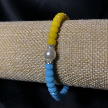 Elastic Bracelet with Czech Crystal + Acrylic Ukraine, Faceted Rondelle, Diameter 6x4mm+-, Length 18cm+
