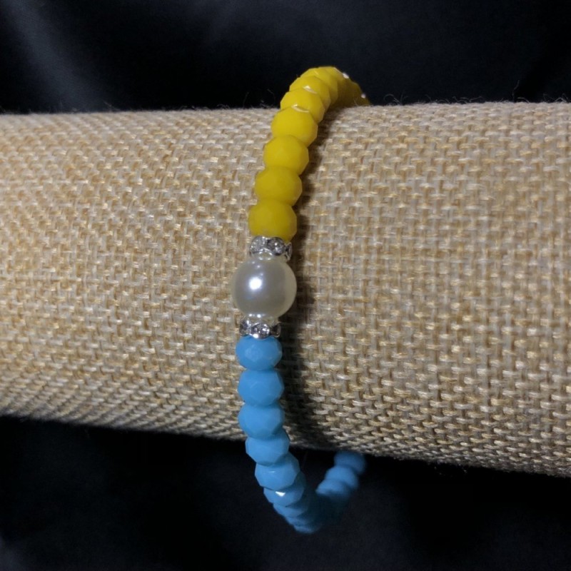 Elastic Bracelet with Czech Crystal + Acrylic Ukraine, Faceted Rondelle, Diameter 6x4mm+-, Length 18cm+