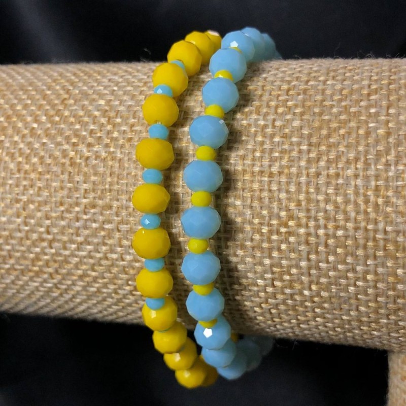 Matching Pair Bracelet on Elastic with Czech Crystal Ukraine, Faceted Rondelle, Diameter 6x4mm+-, Length 18cm+