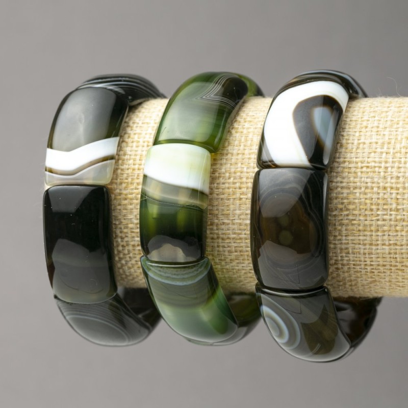 Elastic Bracelet with Natural Agate, Smooth Link 30x20mm+- (per 1 piece)