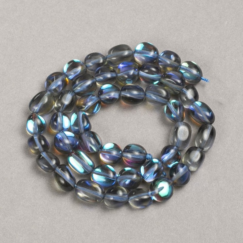 Blue Opal Glass Tumbled Beads on Strand 10x8mm +/-, length 39cm+