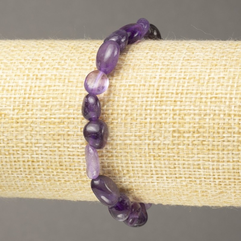Bracelet on Elastic Natural Stone Amethyst tumbled, diameter 10x7mm+