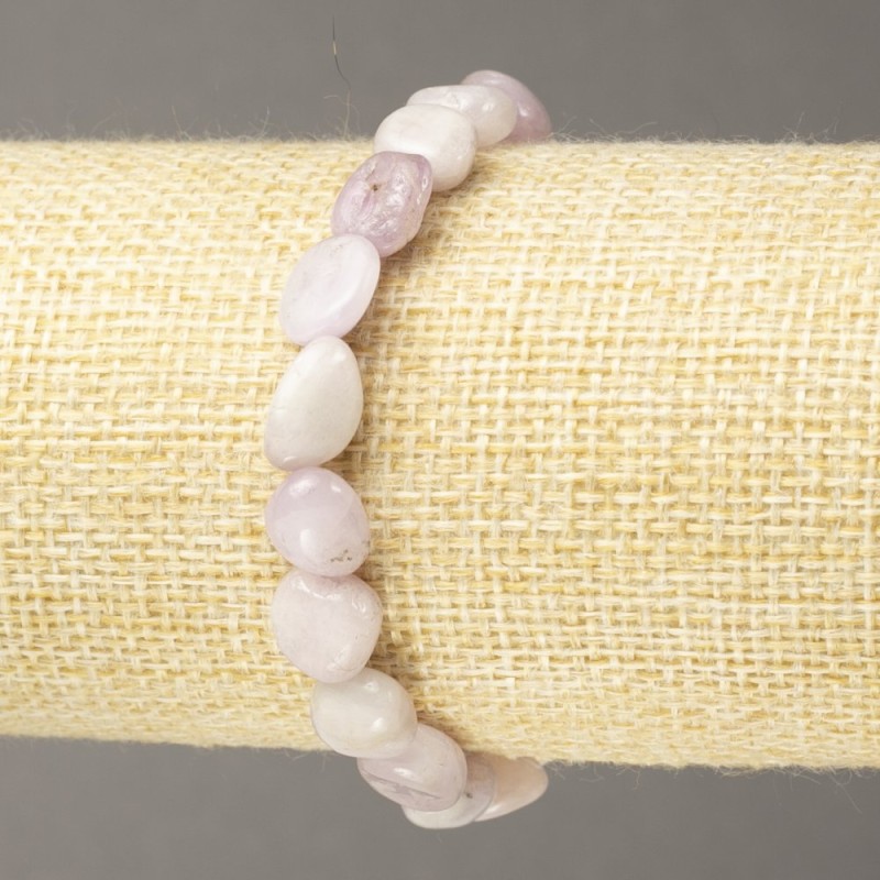 Bracelet on Elastic Natural Stone Kunzite tumbled, diameter 8x11mm+