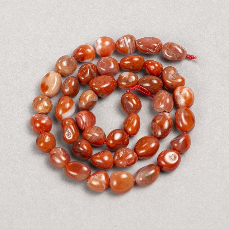 Beads on Thread Natural Stone Carnelian tumbled, diameter 8x10mm +