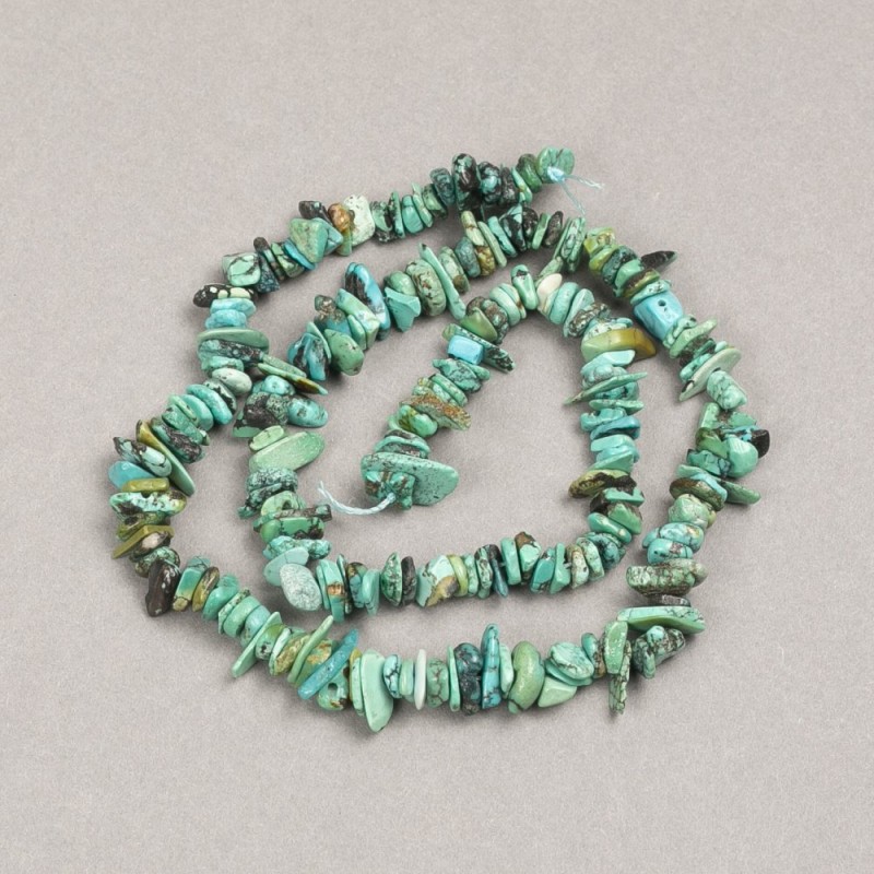 Beads on Thread Natural Stone Chrysocolla chips, diameter 6mm +-, length 40cm +