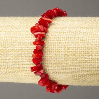 Bracelet Coral on Elastic Red tumbled chips, diameter 9x4+-mm