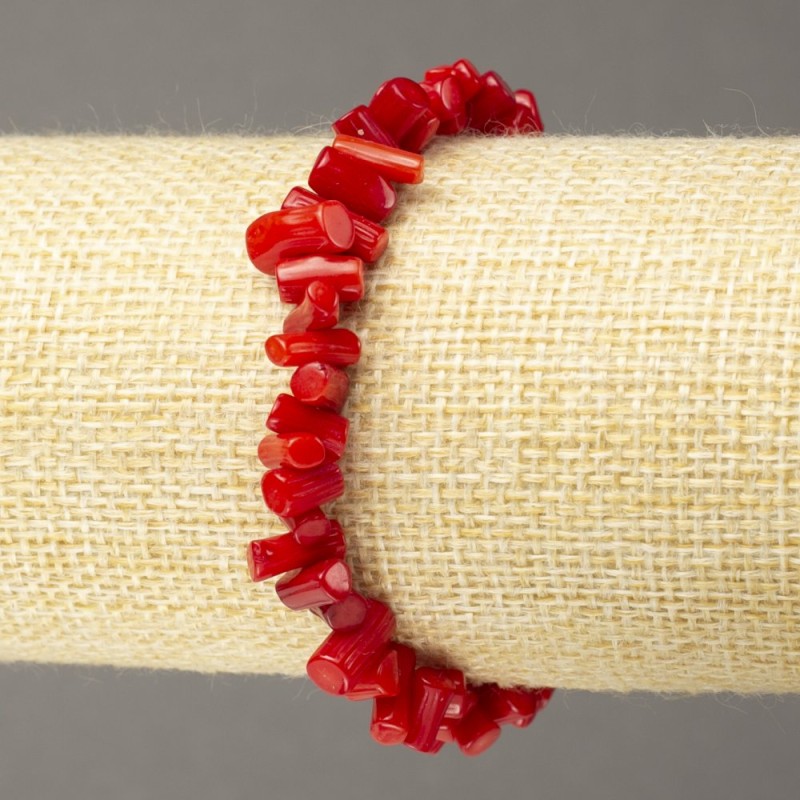 Bracelet Coral on Elastic Red tumbled chips, diameter 9x4+-mm