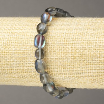 Bracelet on Elastic Blue Opal Glass tumbled 10x8mm+