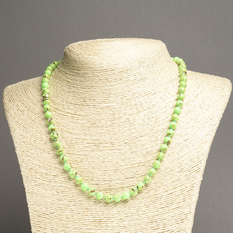 Necklace Imperial Jasper Lime Green (pressed) smooth round bead, diameter 6mm+-, length 45cm+