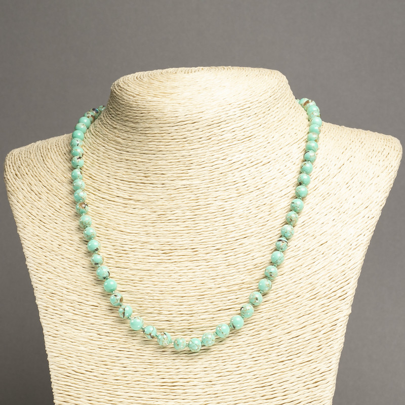 Necklace Imperial Jasper Light Green (pressed) smooth round bead, diameter 6mm+-, length 45cm+